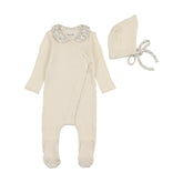 BEE & DEE 3PC ORGANIC DITSY COLLAR WRAP FOOTIE + BONNET + SWADDLE  SET